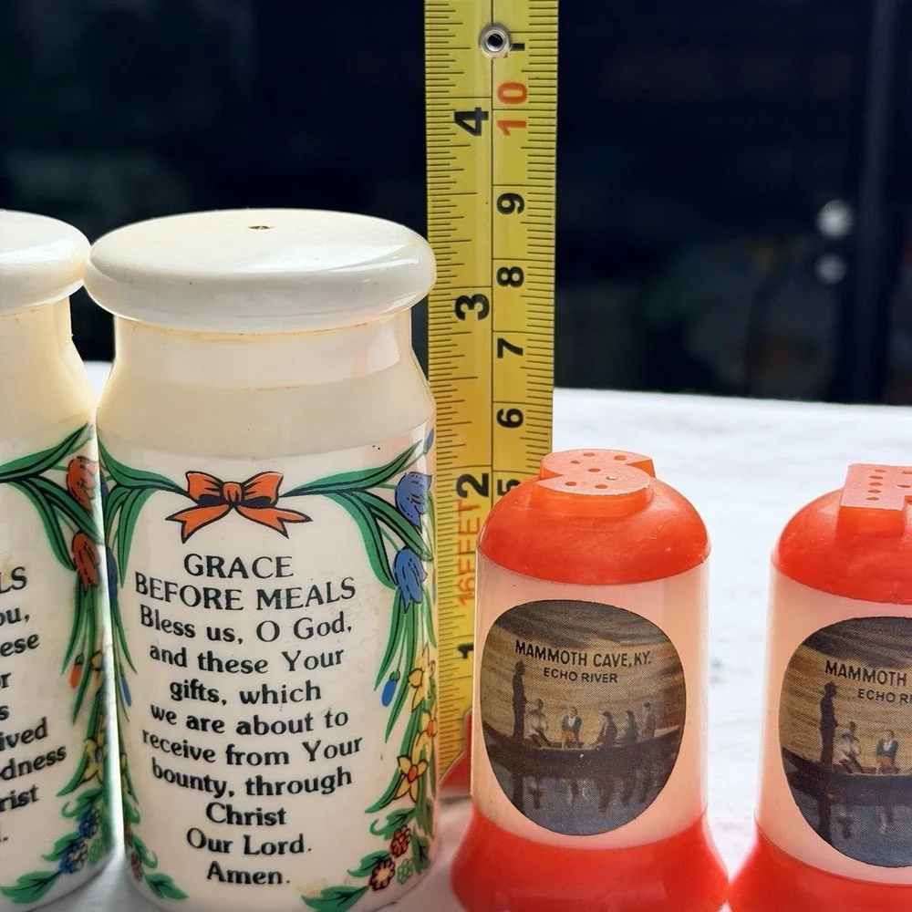 Vtg Grace Prayer Salt & Pepper Shakers Set Of 2 Hong Kong Floral White Kitchen